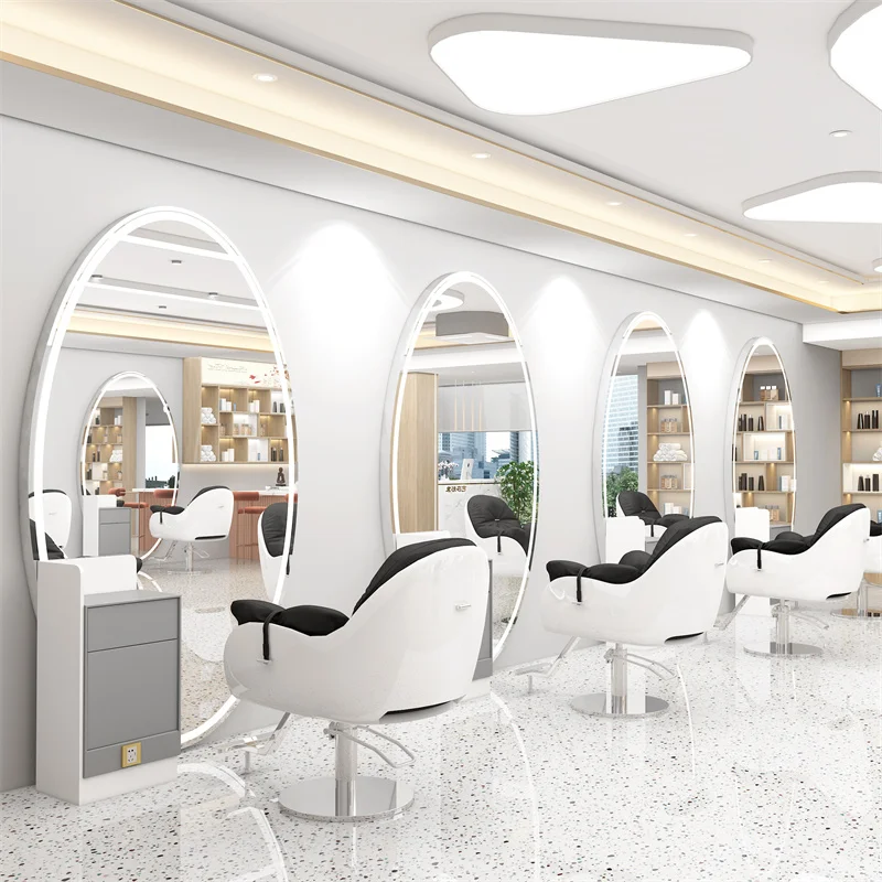 Customized barber shop mirror single double mirror hair salon with lamp hairdressing mirror