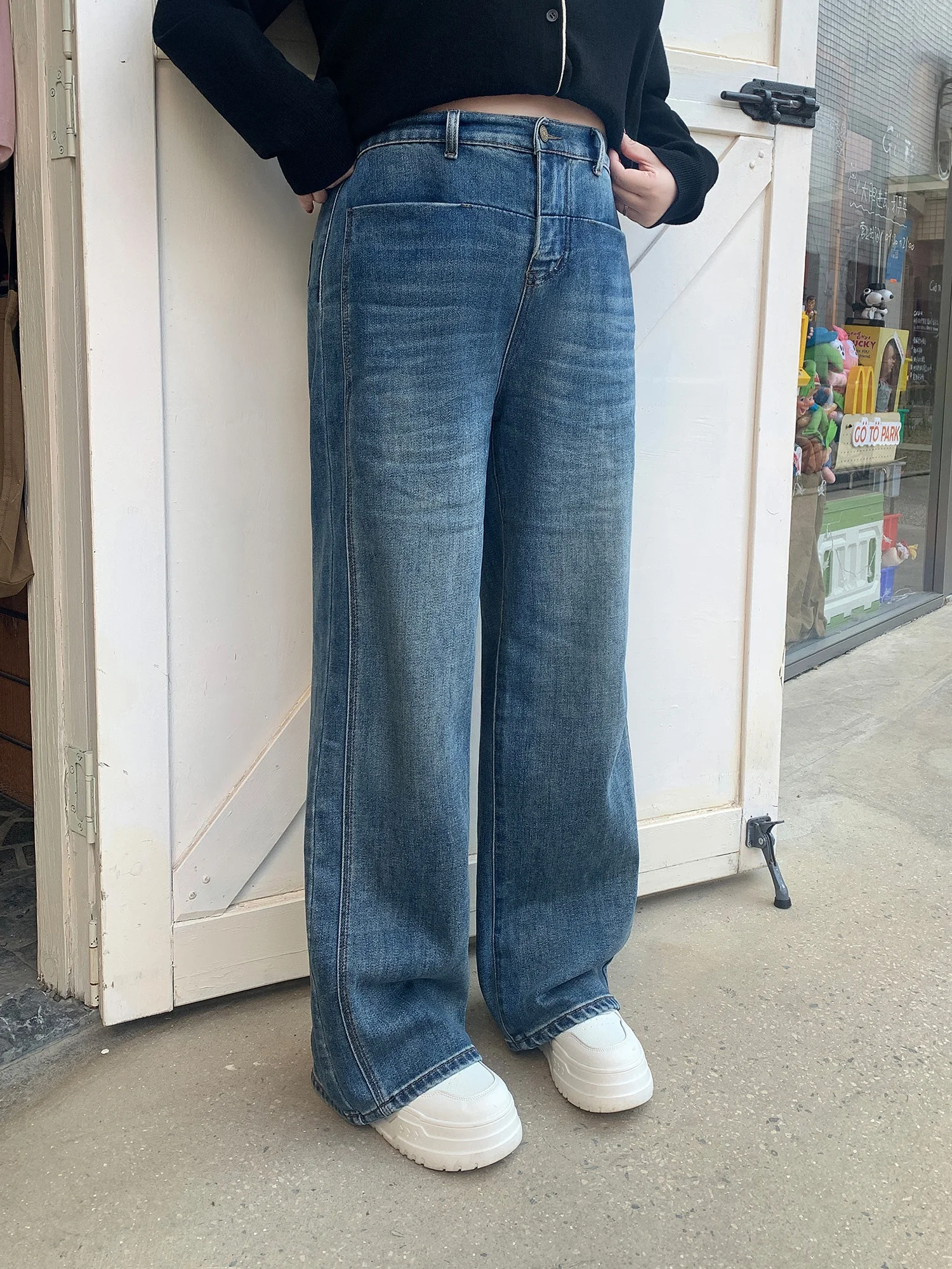 

Свободные широкие синие джинсы с высокой талией, большие размеры, женские весенние новые повседневные удобные прямые брюки