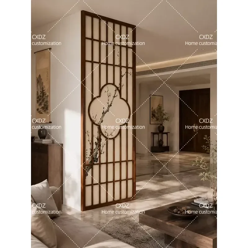 Song Style Aesthetics Plum Blossom Grille Solid Wood Screen Living Room Entrance Door Partition Occlusion Advanced Sense 2026