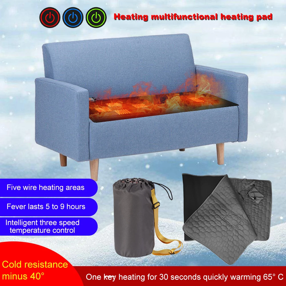 USB Heating Sleeping Mat 5 Zones Outdoor Electric Heating Pad Adjustable Temperature Camping Heated Sleeping Mattress