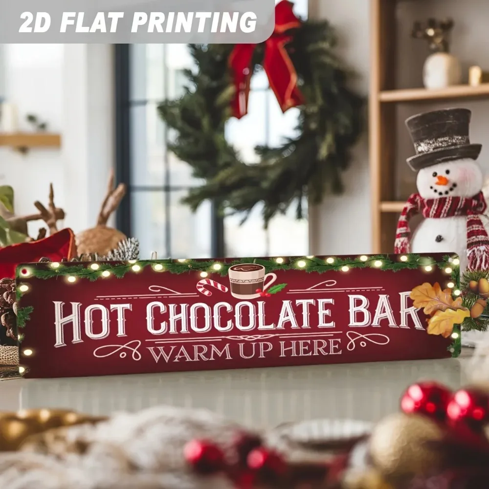 2D Flat Retro Hot Cocoa Iron Plaque,Christmas Winter Kitchen Wall Decor,For Decoration Only