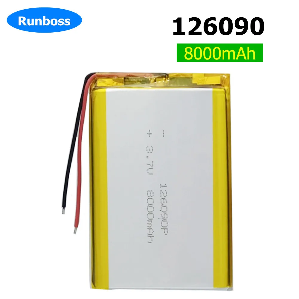 3.7V 8000mAh 126090 126090P Lithium Polymer Li-ion Rechargeable Battery For PAD DIY E-Book GPS PSP DVD Power Bank Tablet PC IPAQ
