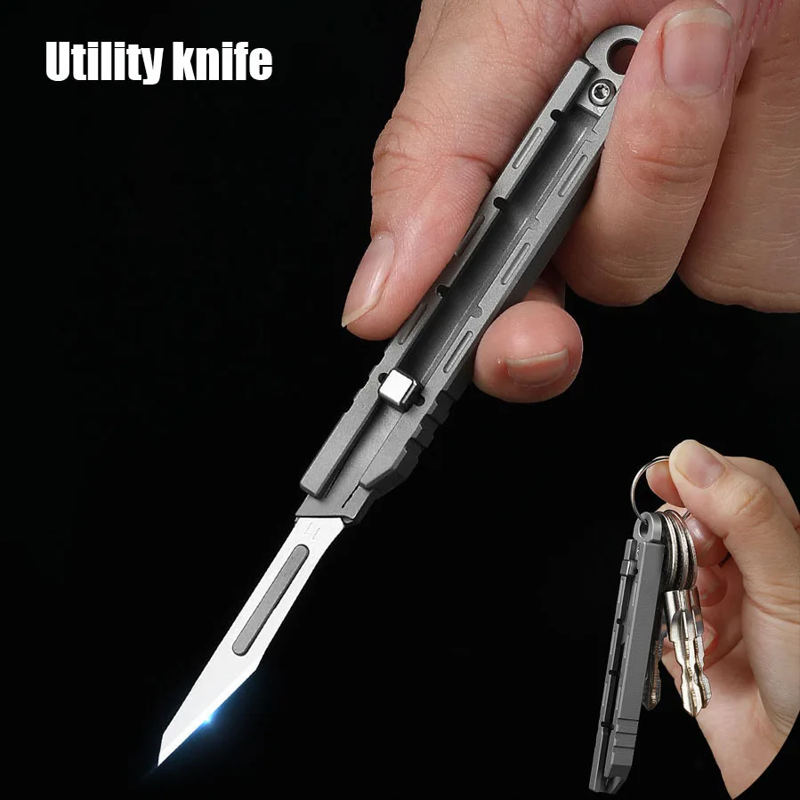 Replaceable NO11 Blade Telescopic Titanium Utility Knife Blades Sharp Survival Tool Portable Pocket Knife Unpacking Fruit Knife