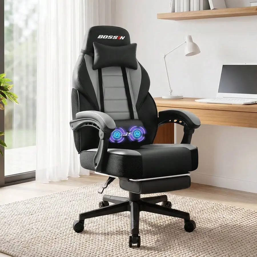 Video Game Chairs With 400lbs Capacity, Ergonomic Computer Office Chair For Adults, Big And Tall Desk Chair With Footrest For Ga
