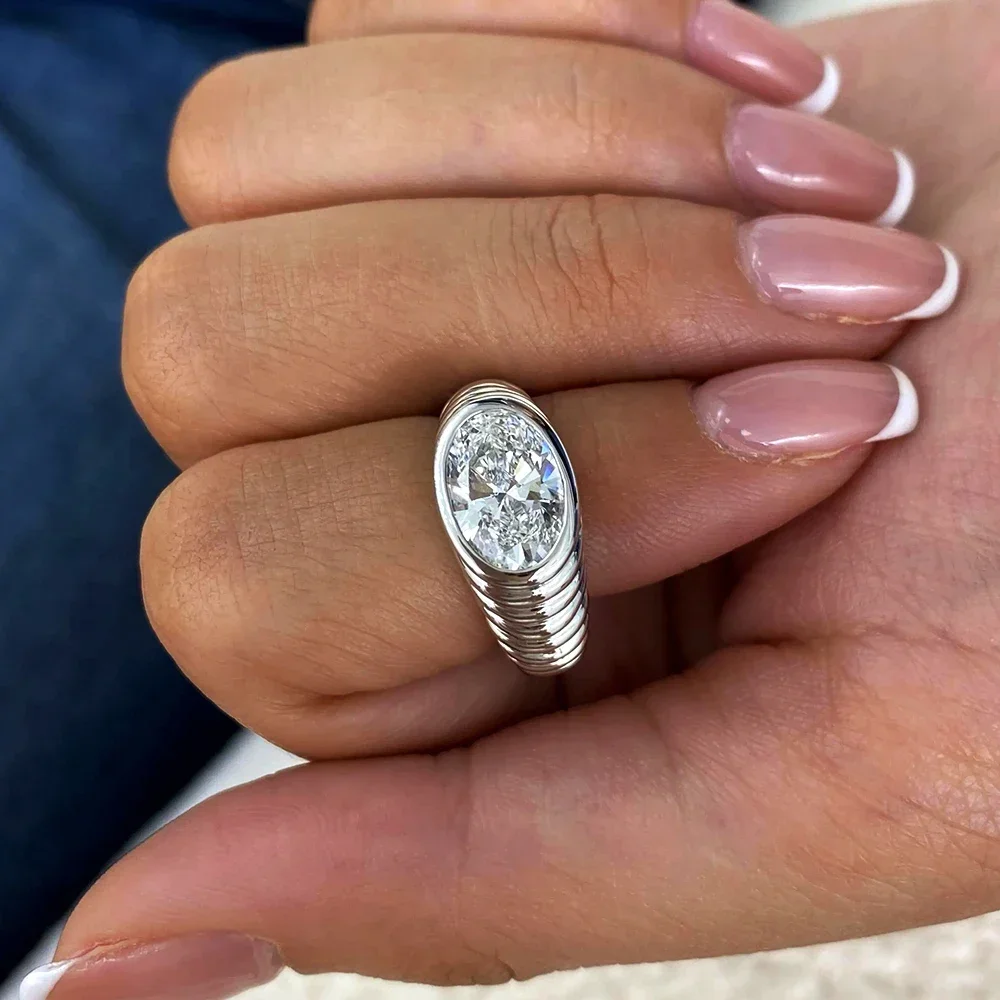 FCGJHW 1.5CT Oval Moissanite Rings S925 Sterling Silver Solitaire Diamond Threaded Thick Band For Women Men Jewelry Gifts 2026