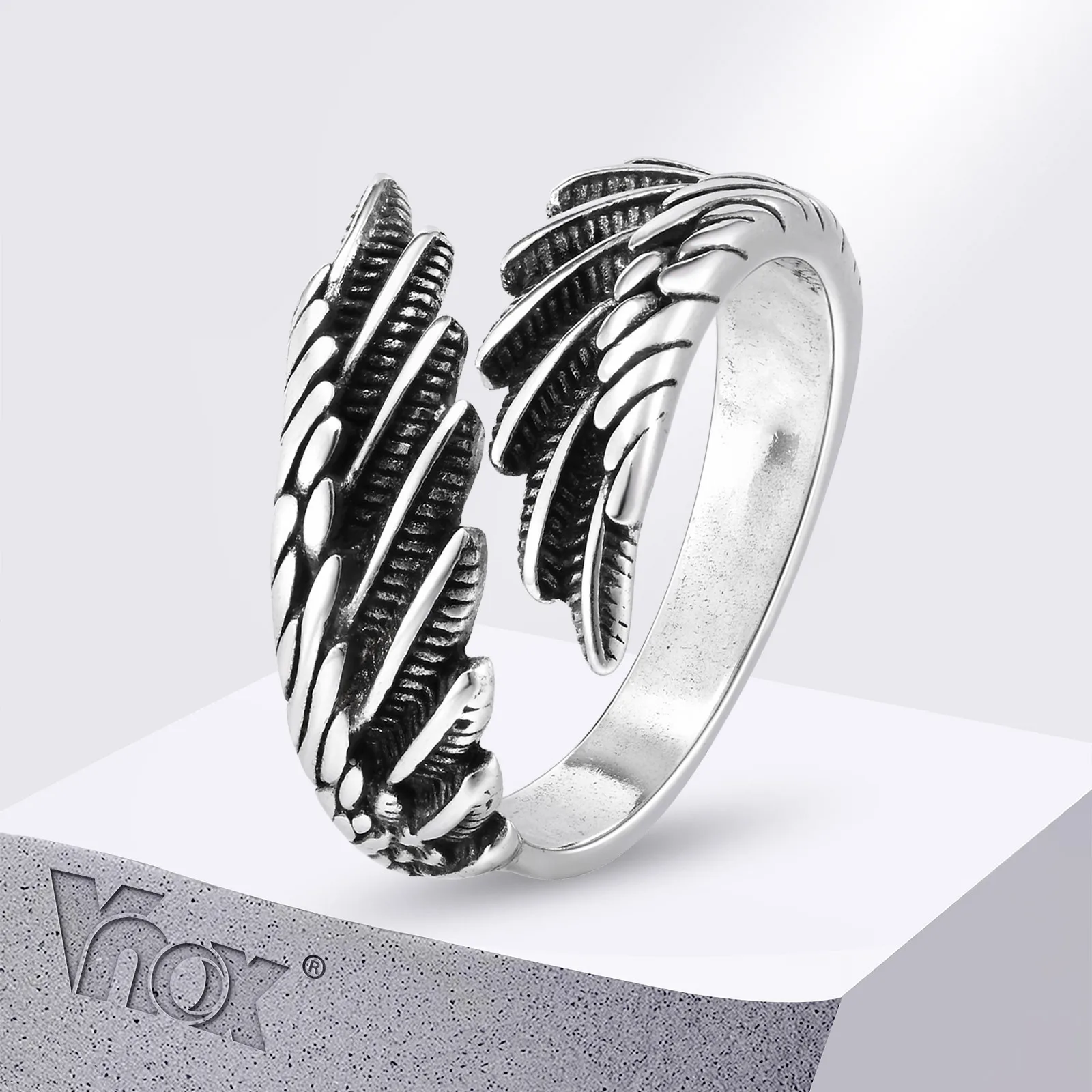 Vnox Men Women Angel's Wing Ring,Devil Wing Feather Finger Band, Adjustable Open Ring Jewelry Gift