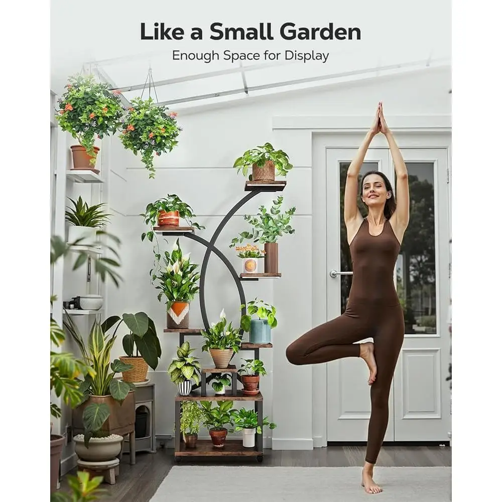 屋内植物スタンド グローライト付き 多層植物棚 61インチ 金属製植物ラック ストレージオーガナイザー ホーム&ガーデン