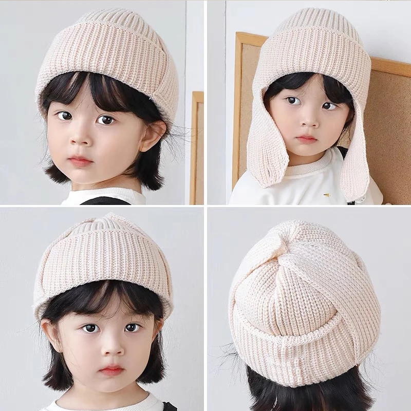 

Winter Children Woolen Hat Kids Scarf Hoodie Beanie Fashion Baby Ear Protection Knitted Hats 1-6year Boy Girl Warm Earmuffs Cap