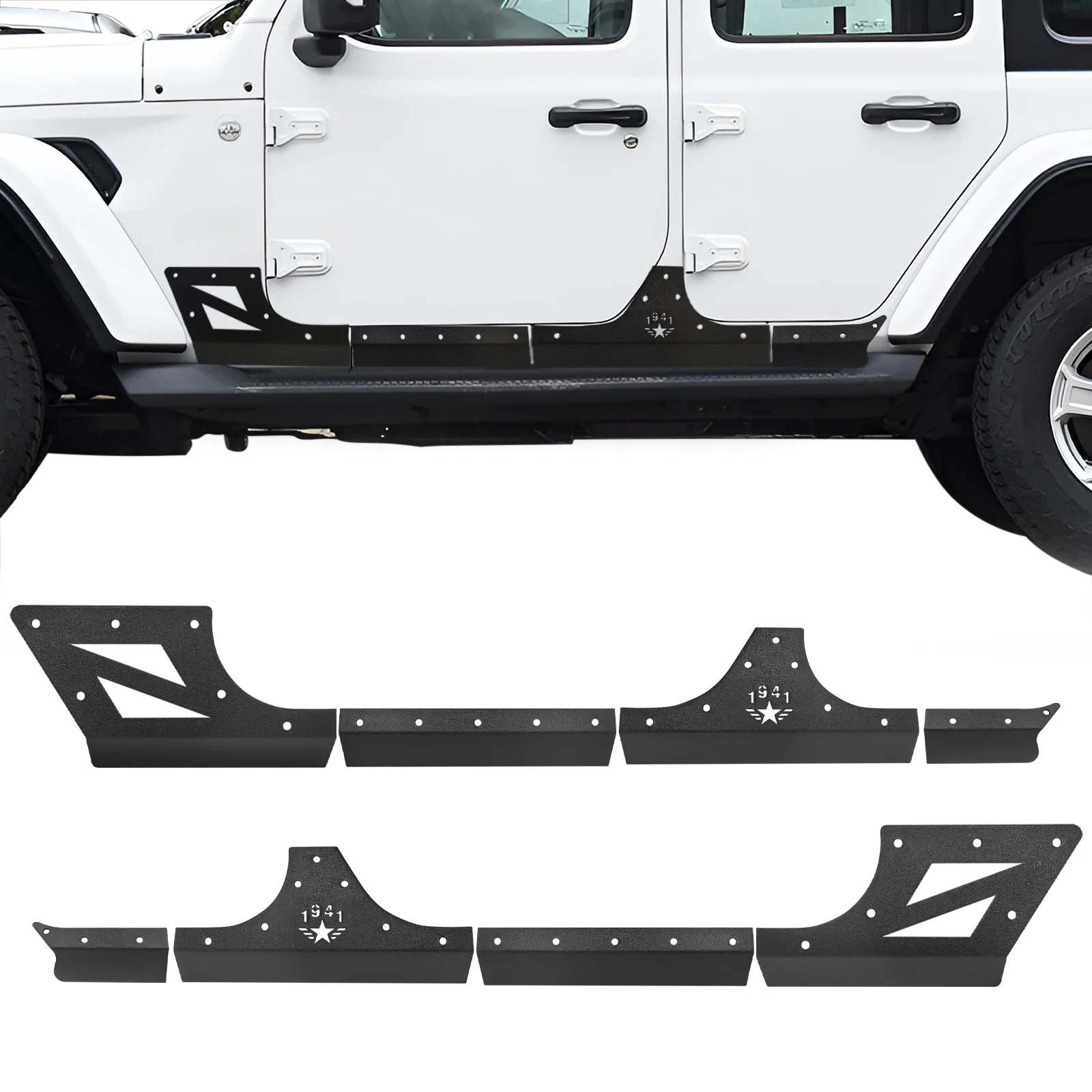 

Steel Body Armor Cladding Rocker Guards Fits Jeep Wrangler JK 2007-2018 4-Door