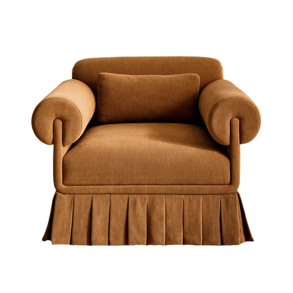 

#French Country Style LivingRoom Chairs Fashion Fabric Single Sofa Chair Study Room Wooden Arm Lounge Chair with Skirt for Hotel