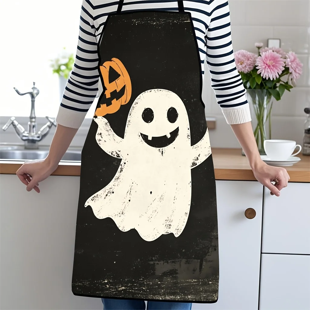 Spooky Ghost Pumpkin Halloween Apron for Kitchen Cooking Baking Costume Party Wear Novelty Gift