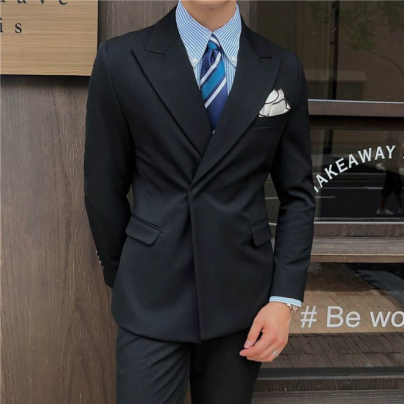 2024 New Trend Simple Temperament British Style (suit + Trousers) Fashion Handsome Light Luxury Slim Solid Color Two-piece Set