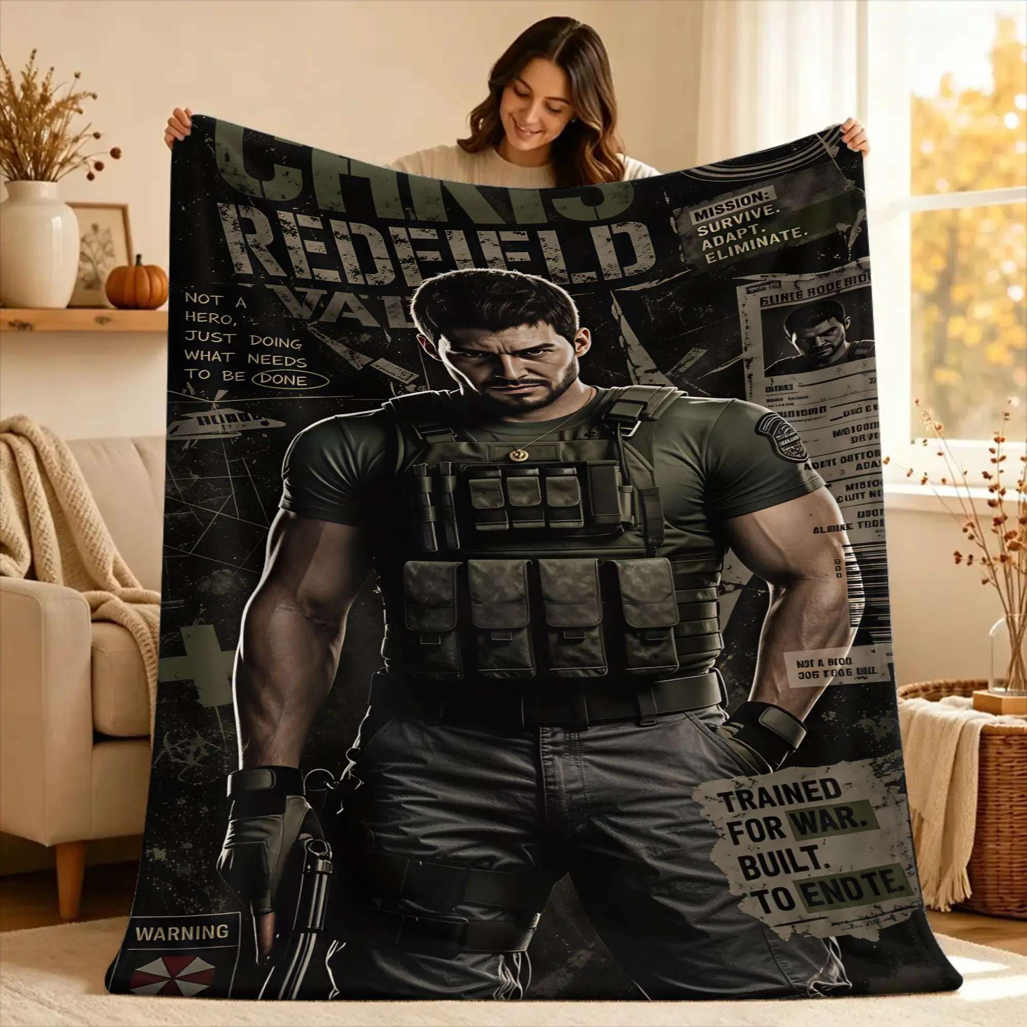 Chris Redfield Resident Evil Blanket  Soft Funny Plush Throw Blanket For Couch Chair Sofa Bed Travel Flannel Bedspread Bed Cover