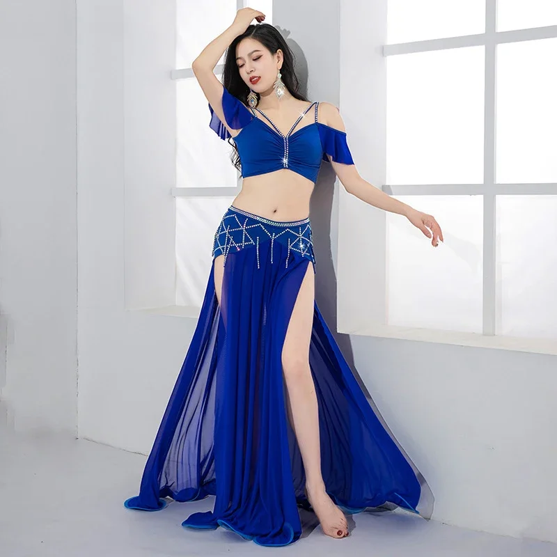 

Belly Dancing Clothes 2025 Women Belly Dance Practice Suit 2 Pcs Top Long Skirt Stage Performance Dance Wear