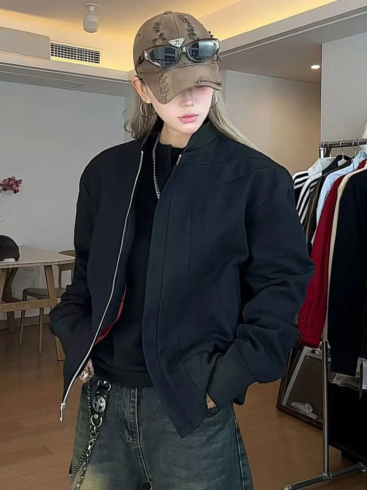 

Bla Red Inner Flight Jaet Men's ort Sle Baseball Coat Deconstructed e American Hardman High-End Feeling