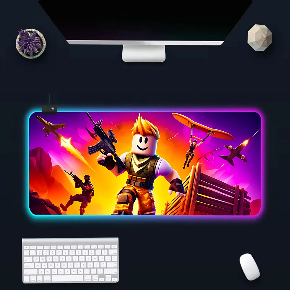 Hot game R-robloxs Cartoon RGB Pc Gamer Keyboard Mouse Pad Mousepad LED Glowing Mouse Mats Rubber Gaming Computer Mausepad