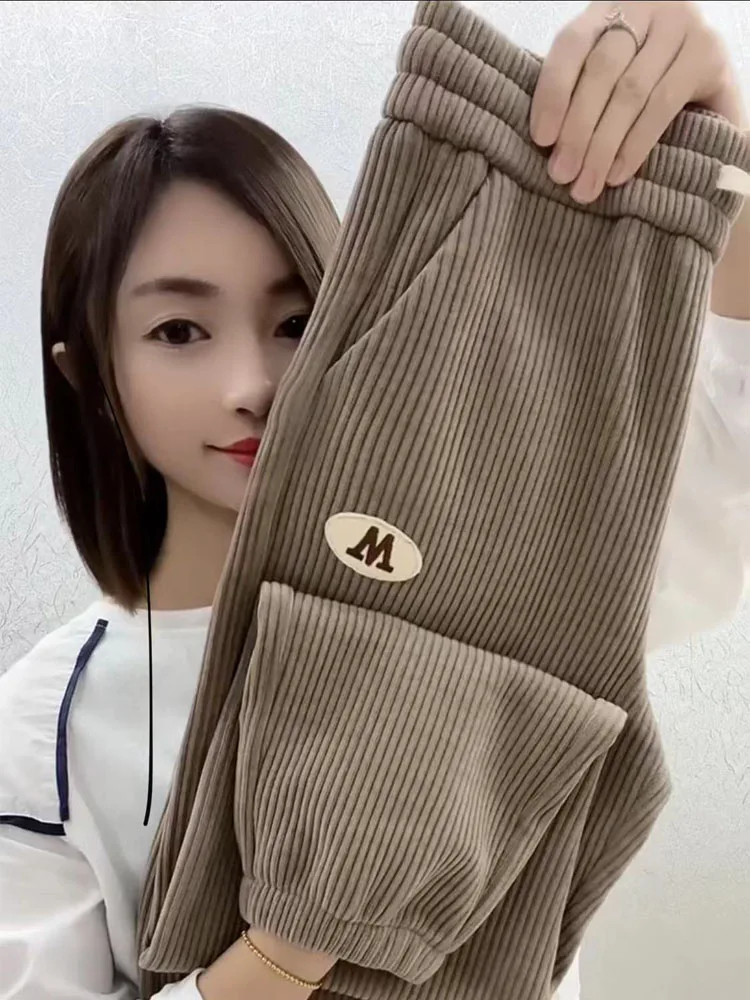 

Women's Fce Lined Casual Pants Autumn Winter Sle High Waist Trousers Slimming Corduroy Pants Faionable Harlan Pants