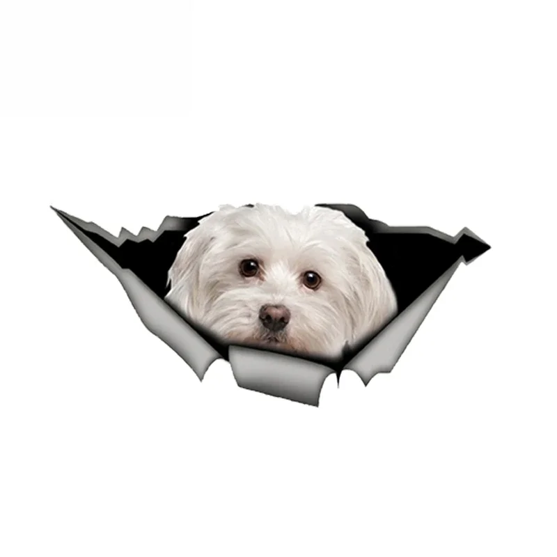 

Cute Maltese Car Sticker Pet Dog Car Decoration Torn Metal Decal Reflective Sticker Waterproof Car Styling 13cm X 6cm