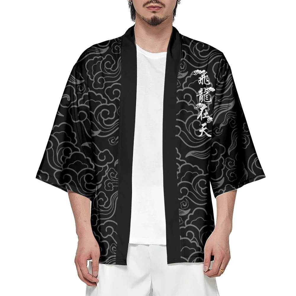 Men Chinese Anime Dragon Print Cosplay Haori Women Cardigan Yukata Shirt Summer Traditional Samurai Japanese Kimono