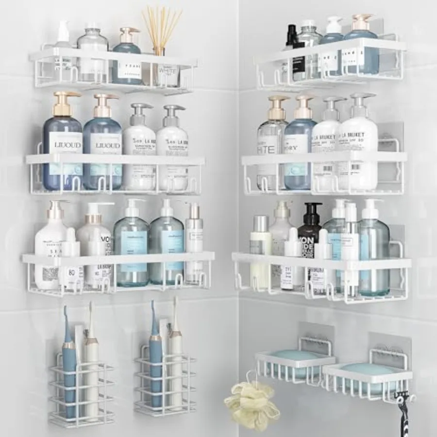 

10 Pack Shower Caddy Organizer Rack Shelf for Inside Shower Self Adhesive Wall Storage Basket Rustproof Stainless Steel Shampoo