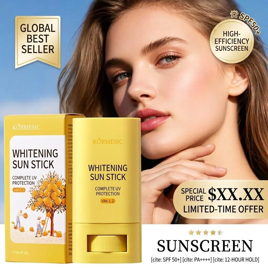 Kormesic 20g Protetor Solar em Bastão com Niacinamida e Grapefruit, Clareador, FPS 50, Bloqueador Solar Facial, Controle de Oleosidade, À Prova D'água, Cuidado com a Pele