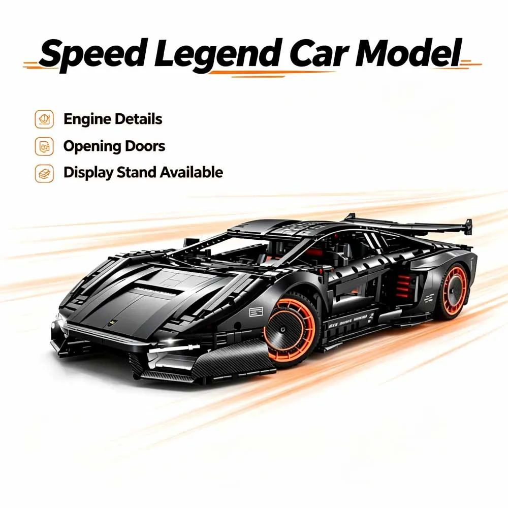 Technical Black Lambo Cona-sh Supercar Building Blocks MOC Sports Car DIY Assembly Toy Collectible Model Gift for Adults 3883pcs