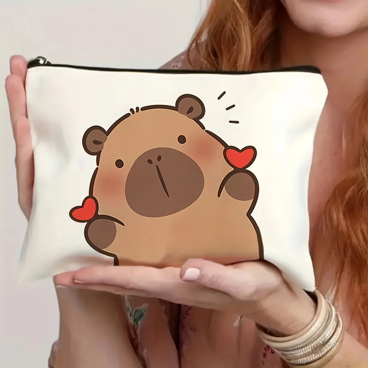 حقيبة مكياج كابيبارا - حقيبة لطيفة متعددة الوظائف بسحاب للنساء، حقيبة تخزين المجوهرات، حقيبة تخزين صغيرة مثالية للسفر بسحاب