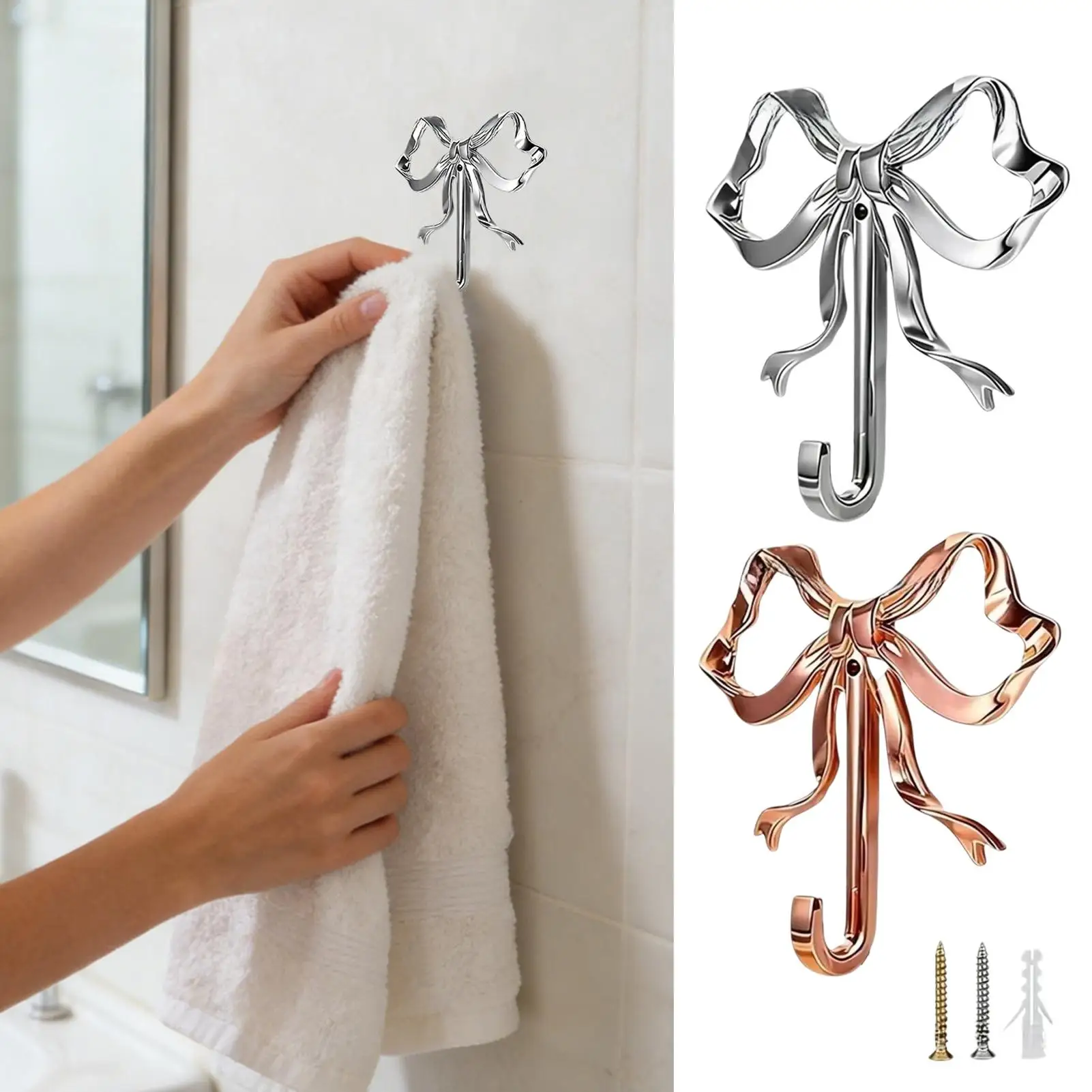 Schleifenförmiger Wandhaken für Handtuchaufbewahrung, Niedliche Wandhaken für Küche, Bad, Schrank, Tür, Oberbekleidung, Hut, Gürtel, Schlüssel, Rucksack