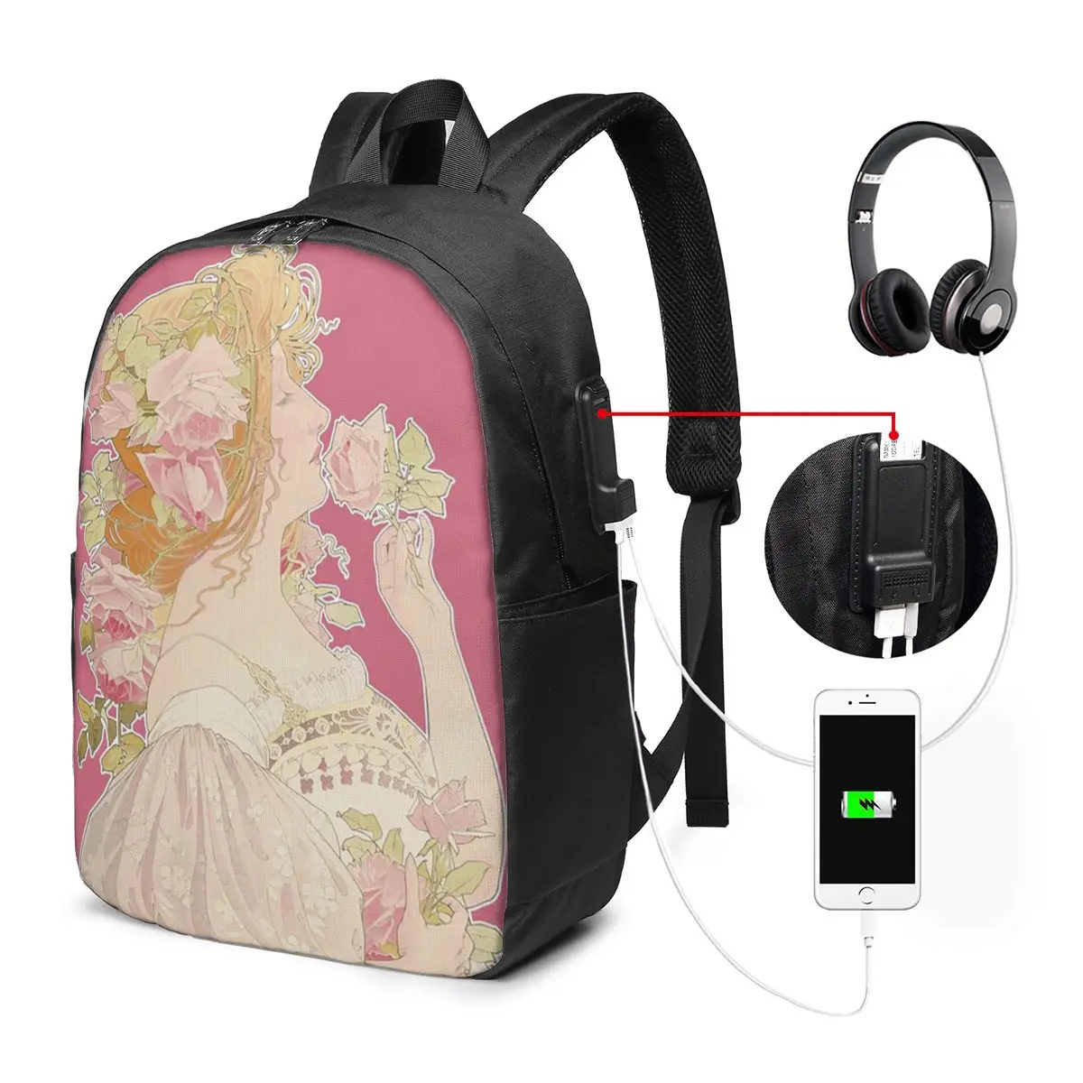 European Vintage Rococo Rose Maiden Backpack Travel Notebook Bag Computer College Student School Bag Laptop Shoulder Bags