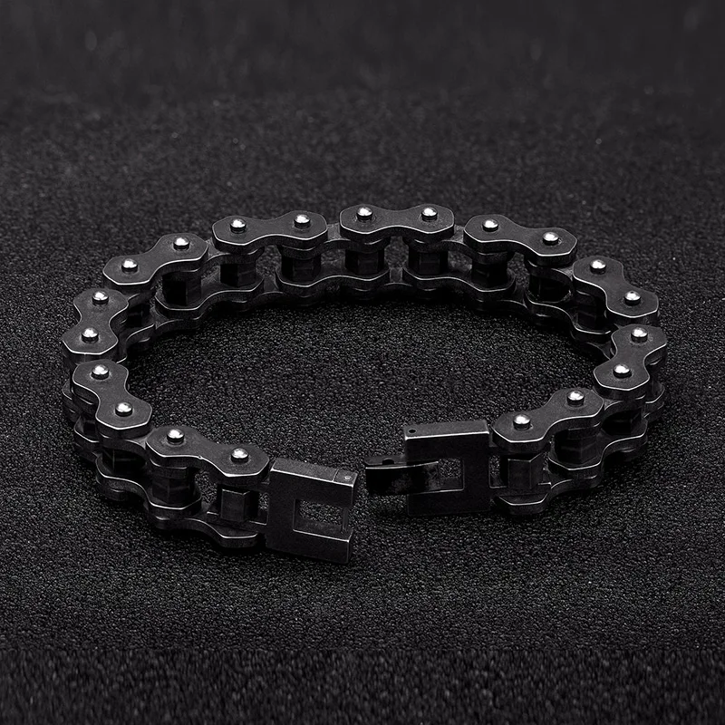 MKENDN Vintage Oxidized Black Bicycle Link Chain Bracelets for Men Stainless Steel Punk Motorcycle Charm Bracelets Male Pulseira