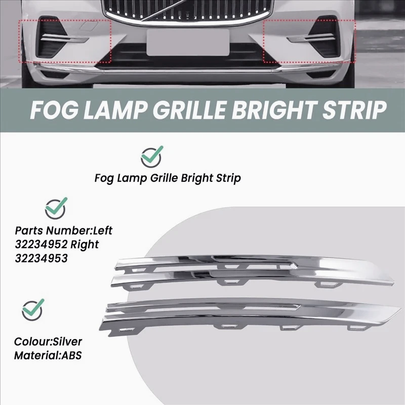 

Car Front Bumper Fog Lamp Grille Bright Strip Chrome Plated 32234952 32234953 For Volvo XC60 2022
