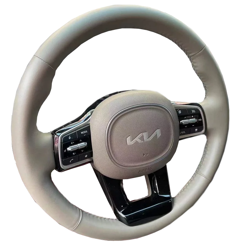 Handmade Textile Hole-punch Non-slip Black Leather Accessory for Kia Sorento Carnival 2019-2023 Car Steering Wheel Cover