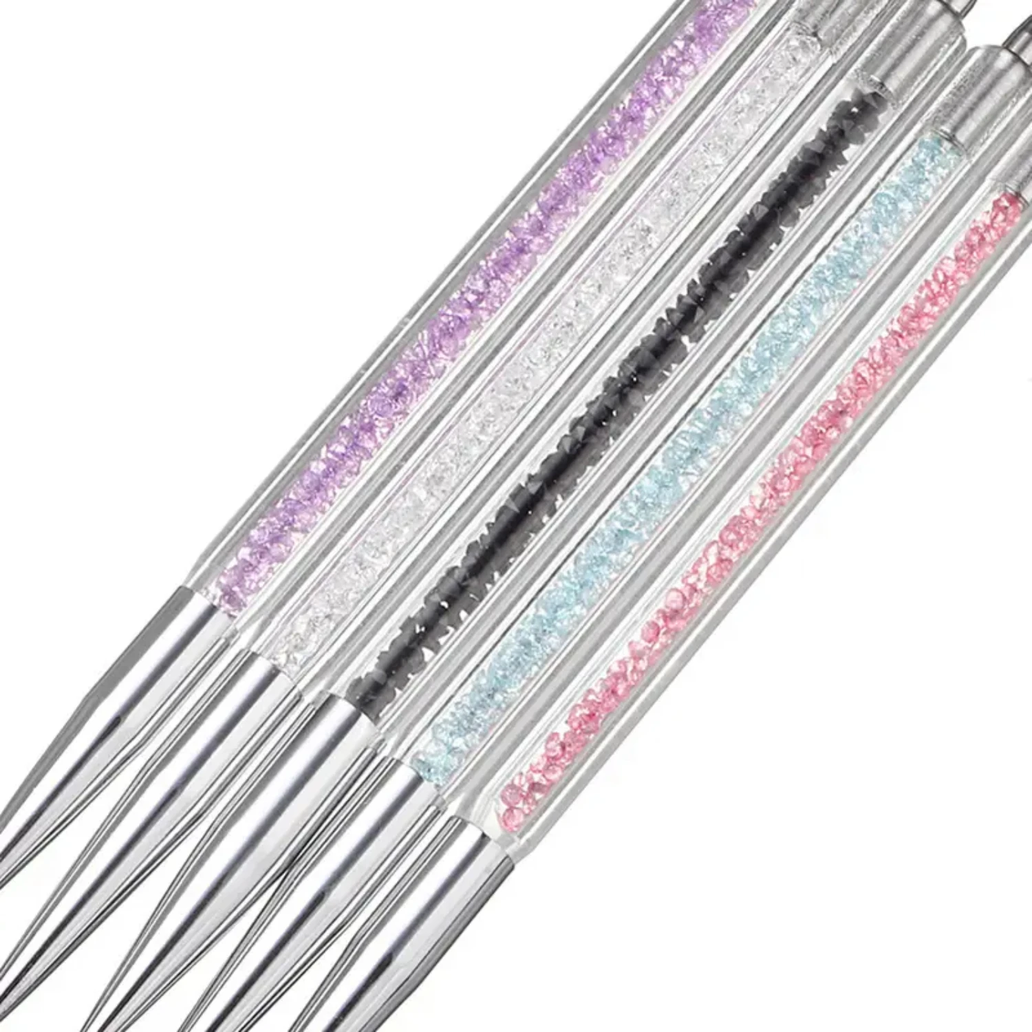 5 فرشاة أظافر أكريليك مع كريستال، فرشاة أكريليك، خط رسم من النايلون، أداة مانيكير