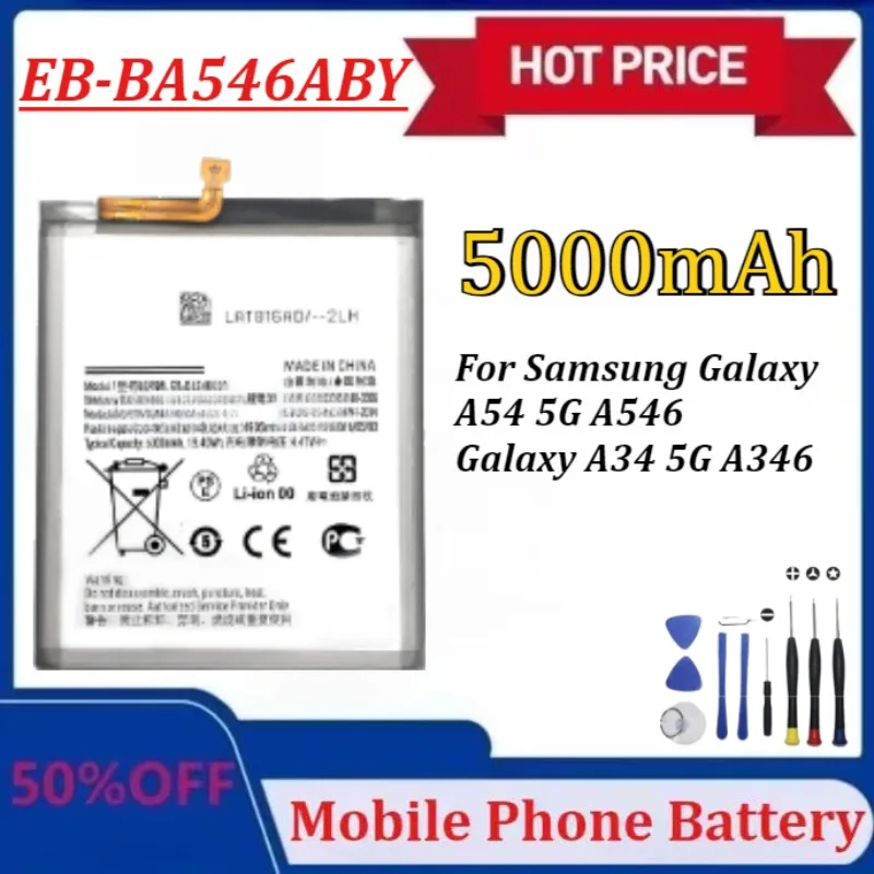 

Upgraded EB-BA546ABY 5000mAh Battery for Samsung Galaxy A54 5G A546/Galaxy A34 5G A346 Phone High-Capacity Batteries