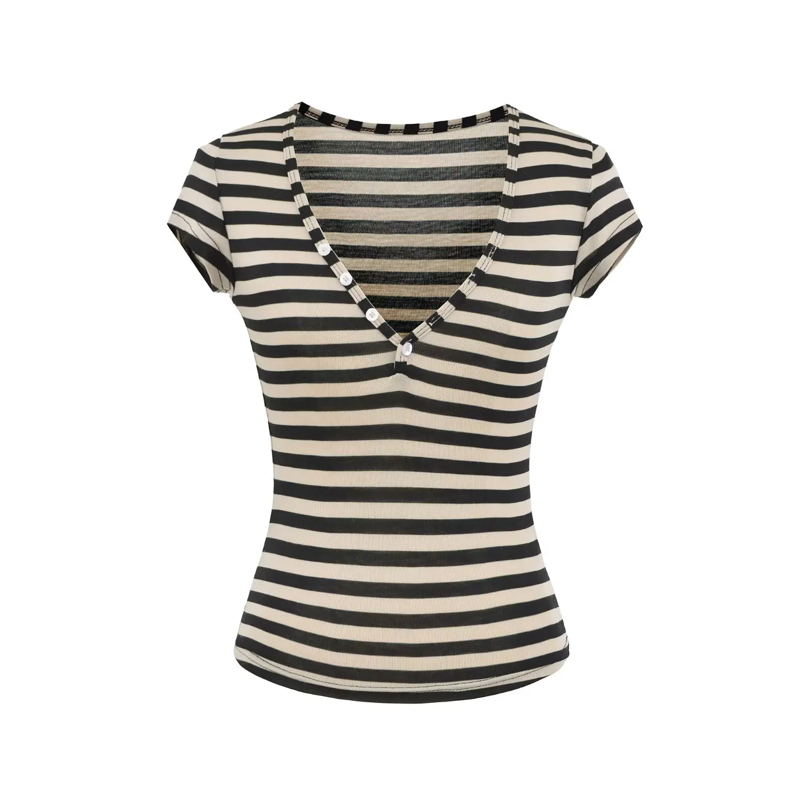 

Slim Fit V-Ne Striped ort Sve T-irt Women's Summer Slimming Lightweight Casual Faion Pure Desire Sle Top