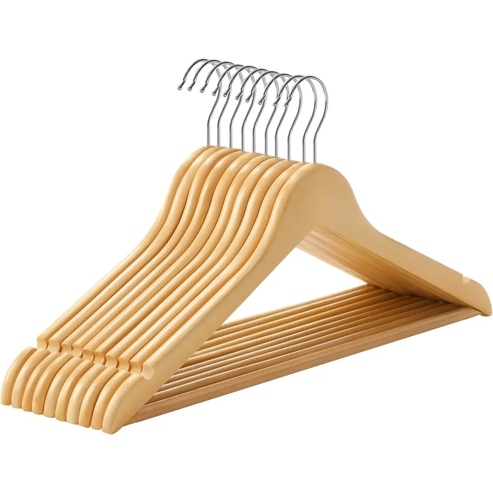 Wooden Coat Hanger, 10pcs Solid Wood Hangers, Non-Slip Clothes Hangers - Notches in the Shoulder Area, with 360° Rotating Hook