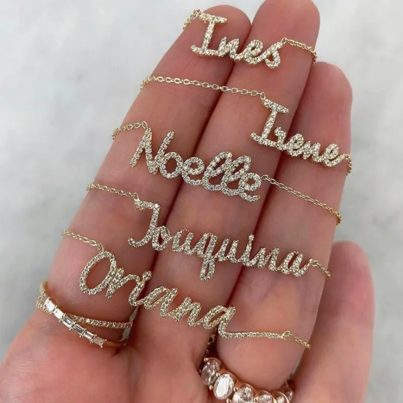 Personalized Nameplate Diamond Necklace Custom Text Diamond Name Necklace Personalized Custom Jewelry Holiday Gift For Mother - Detail 1
