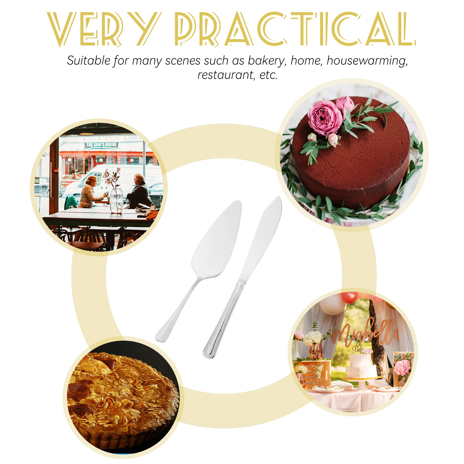 

Cake Knife Set Baking Tools Making Kit Portable Spatula Server Silver Dividing Accessories and Bride