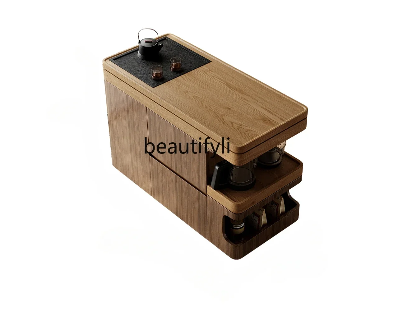 

Balcony tea table Small household kung fu modern simple mobile tea brewing table New solid wood rotatable tea cart