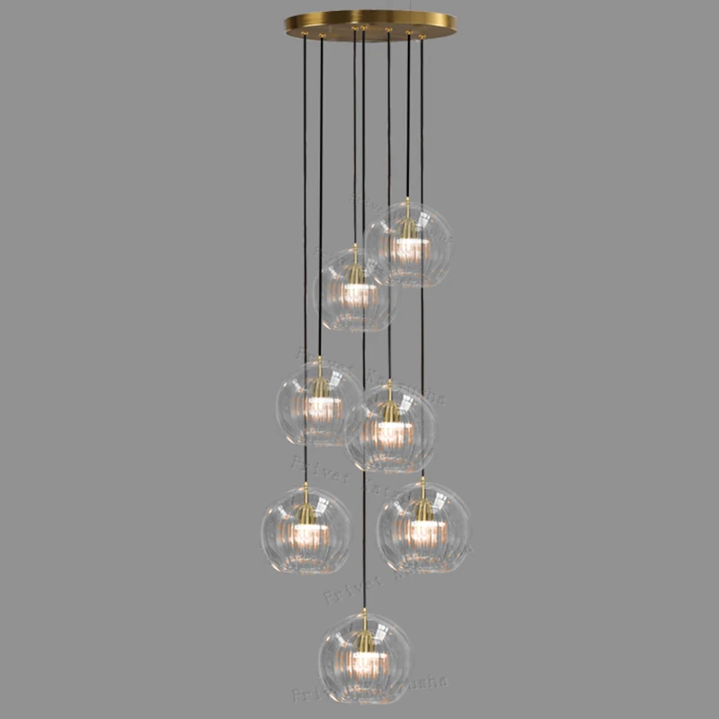 

Long Large Glass Ceiling Chandelier Hotel Restaurant Staircase Hanging Lamps for Ceiling Clear Glass Led Lustres for Dining Room