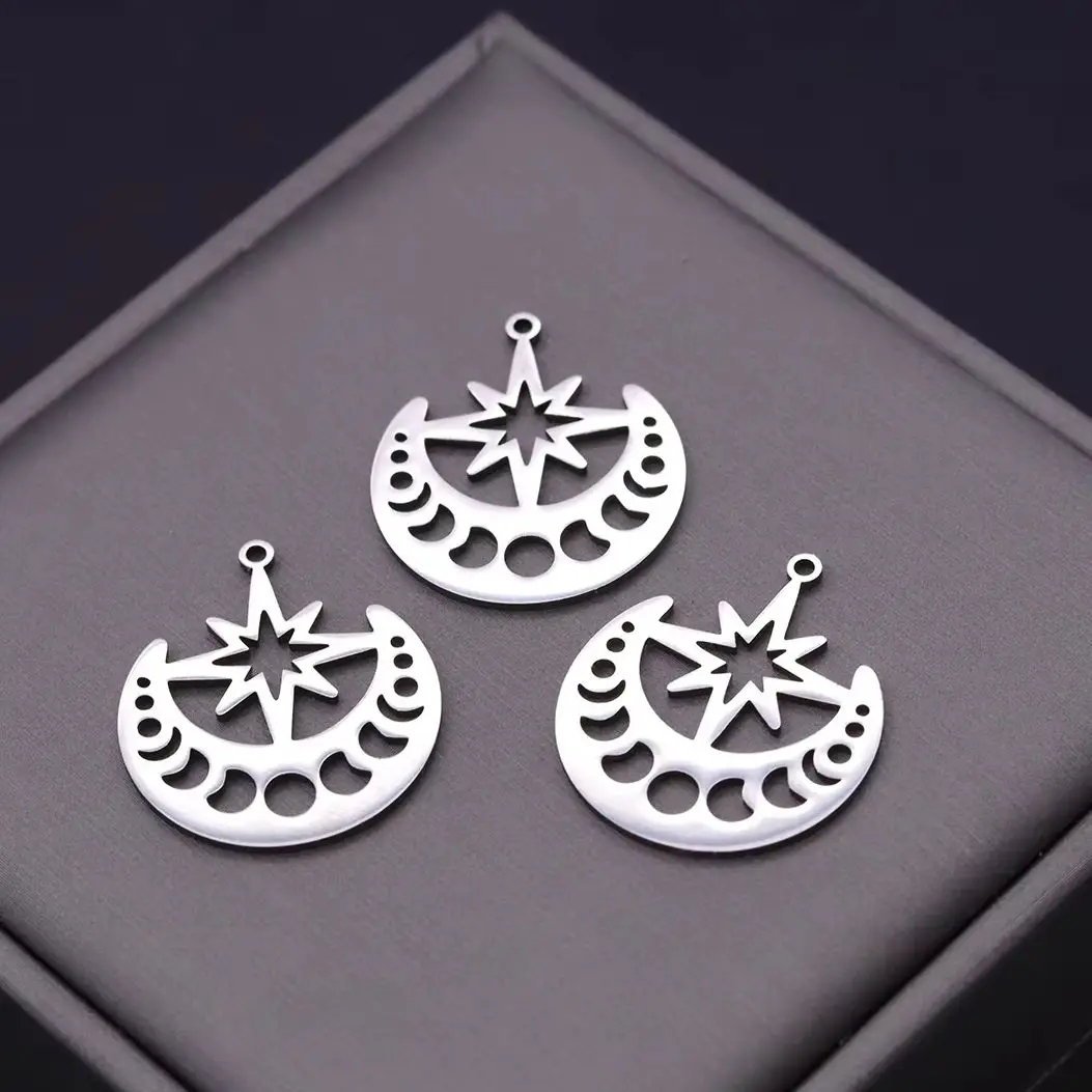 3pcs Creative Moon Phase Star Charms Stainless Steel DIY Handmade Bracelets Necklaces Jewelry Making Astrology Accessories Bulk
