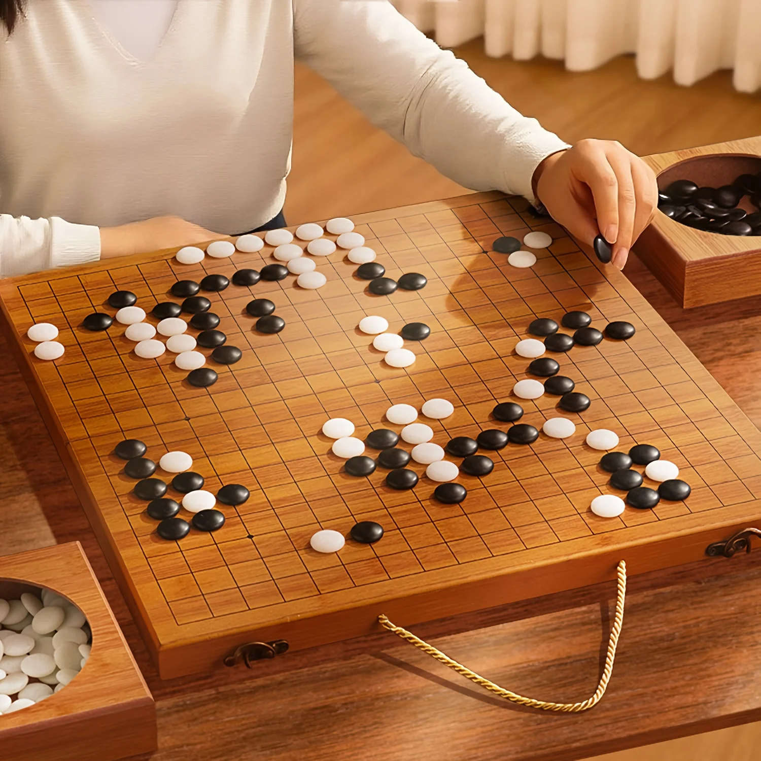 

19-точечный деревянный комплект Gobang Weiqi, портативный чехол 2-в-1 для взрослых, начинающих, экологически чистый