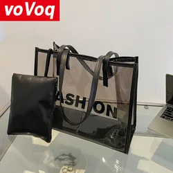 Beliebte schwarze transparente große Tasche für Damen, PVC, große Kapazität, modische Zipfeltasche für Damen, Pendler, hängende Schultertasche