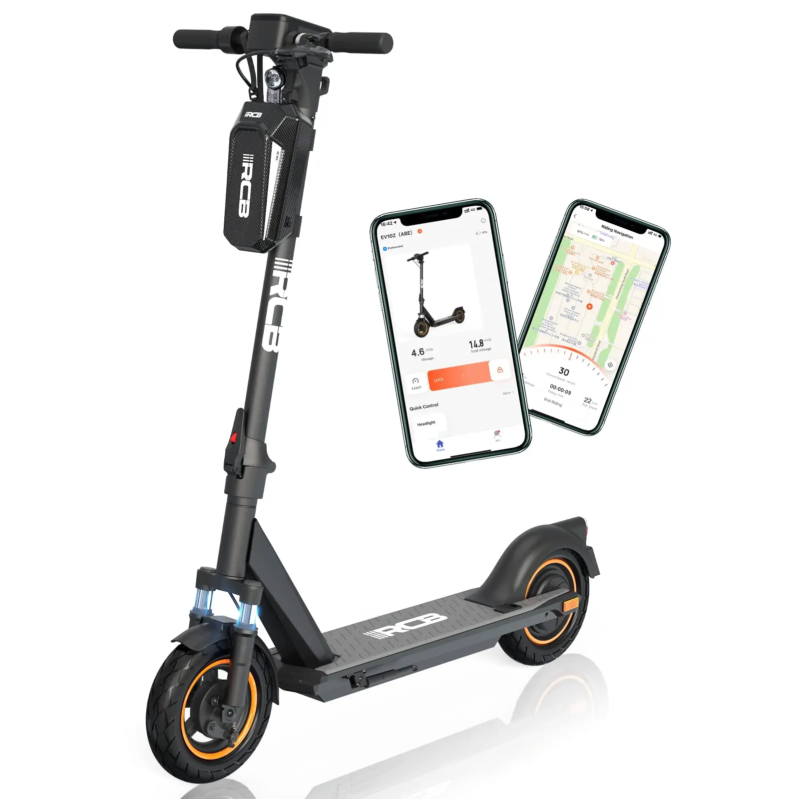 RCB EV10Z, Elektroroller Mit Straßenzulassung E Scooter Mit ABE 350W Motor 36V11.4Ah Akku 35-40km Reichweite 10Zoll Rad Zusammenklappbar 120KG Max-Last Für Stadtnahverkehr