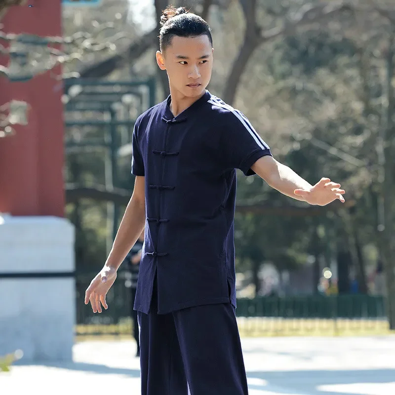 Martial arts leader's new martial arts suit men's spring autumn short sleeve Chinese style training suit Taijiquan suit middle