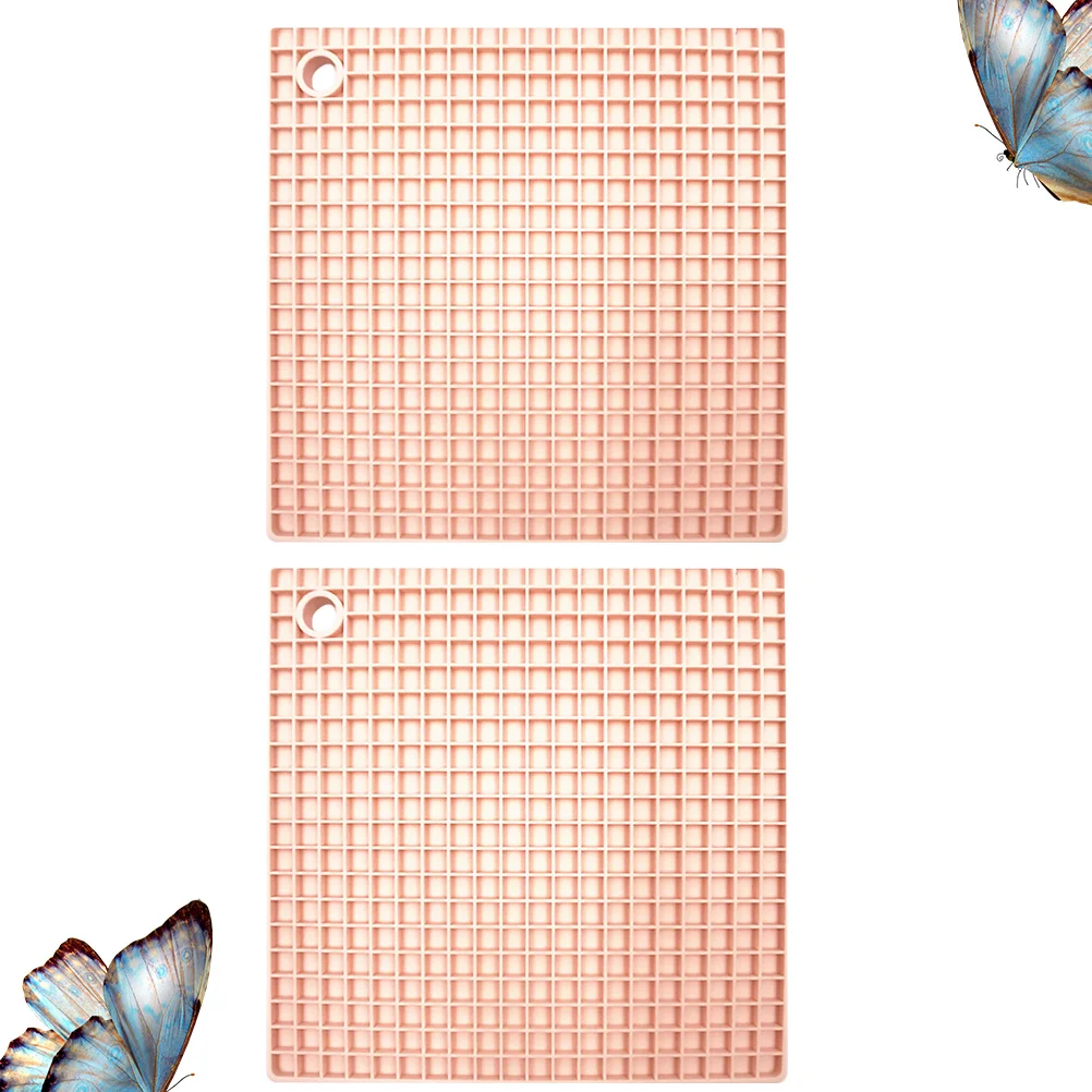 

2Pcs Heat Insulation Silicone Coasters Pink Grid Design Multifunction Placemat Cup Plate Mat Home Tableware Protection
