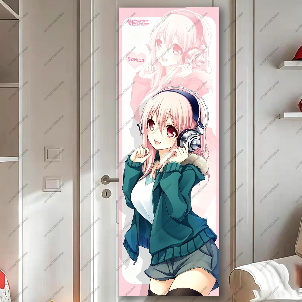 S-Super Sonico Long Wall Tapestry, Anime Girl with Headphones Print Fabric Hanging Poster for Bedroom Dorm
