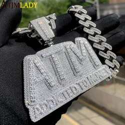 Iced Out Bling 5A CZ Letters ATM Addicted To Money Pendant Necklace 2 Colors Cubicz Zircon Men's HipHop 5mm Tennis Chain Jewelry