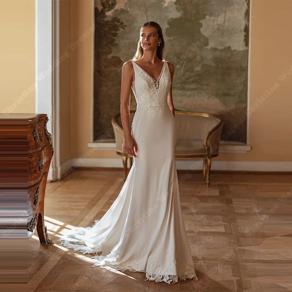 

Elegant Wedding Dresses For Women Sexy V-Neck Lace Printing Mermaid Bride Gowns Formal Occasion Sleeveless Vestido De Novia 2025