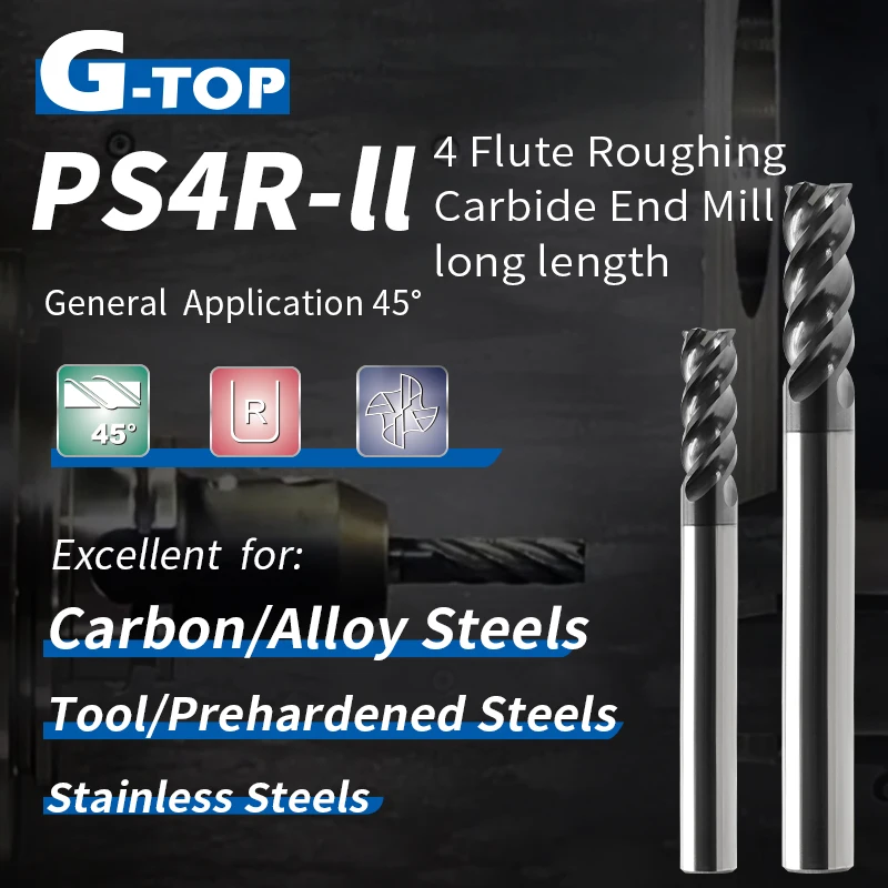 

G-TOP 4-флейтовые концевые фрезы с угловым радиусом, фреза с ЧПУ R, карбид вольфрама, сталь, металлический фрезерный станок, фреза для поверхностной обработки